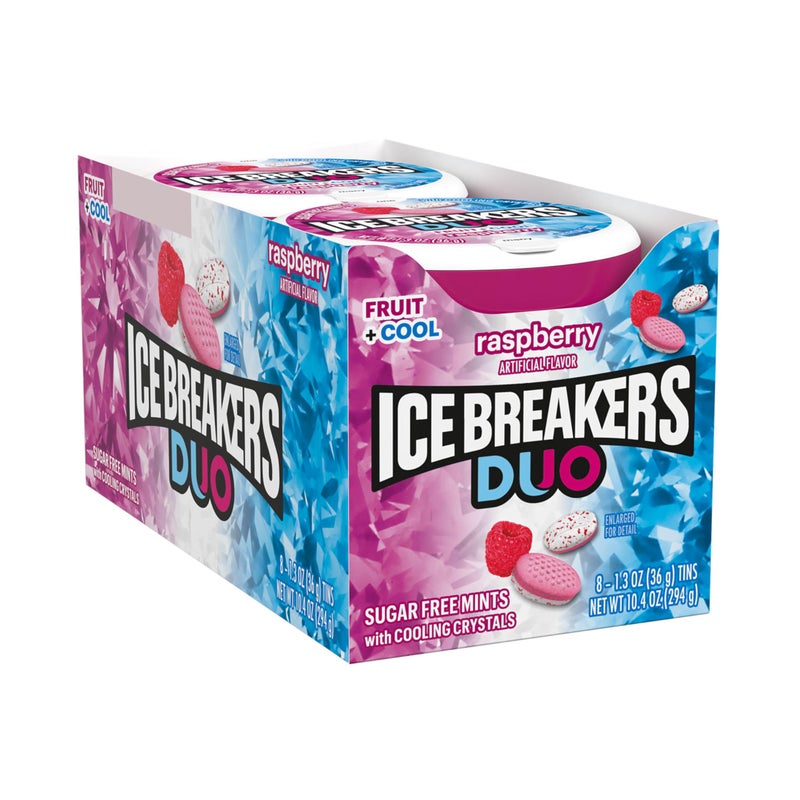 ICE BREAKERS Duo Fruit Plus Cool Raspberry Flavored Sugar Free Mints Pucks, 1.3 oz (8 Count) - Image 2